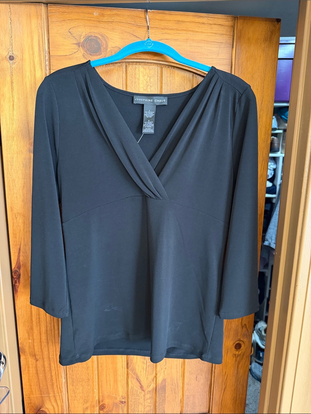 Josephine Chaus Black Draped V-Neck Long-Sleeve Tunic Top women’s large